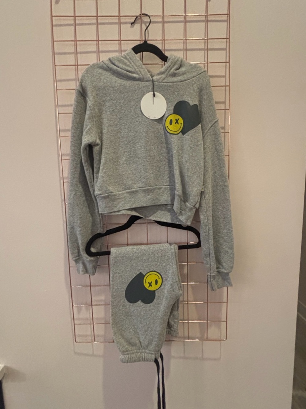 lost return to love junkie Gray Hoodie with Smiley Heart Graphic